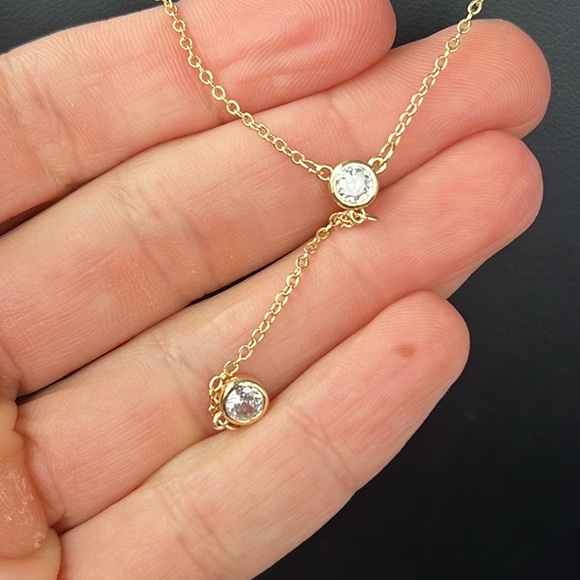 Gold lariat Y necklace CZ adjustable 18" 20" LA CN La Gem & Jewelry Design, Inc - Picture 3 of 10